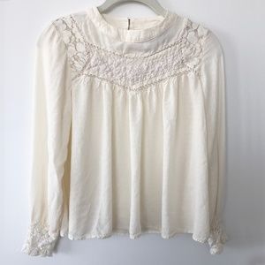 Francesca's Blue Rain Ivory Lace Boho Peasant Blouse, Small